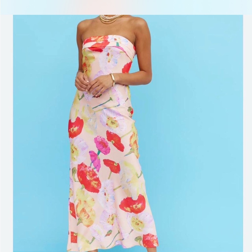 Hello Molly Strapless Floral Dress - Red and Pink